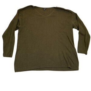 Talbots Womens V-Neck Sweater XL Olive Green Long Sleeve Knit Casual Pullover